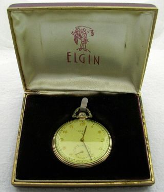 Vintage Art Deco 12s Elgin 15j 10k Gold Filled Pocket Watch W/case