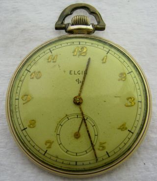 VINTAGE ART DECO 12S ELGIN 15J 10K GOLD FILLED POCKET WATCH W/CASE 3