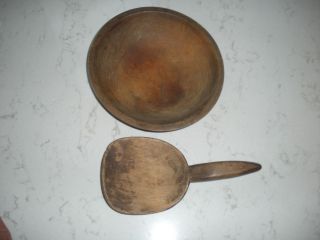 Antique Primitive Vintage Munising Wooden Dough Bowl With Butter Paddle 9 "
