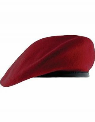 Beret (bt - D05/02) Dark Red With Leather Sweatband Size 6 5/8 " (unlined)