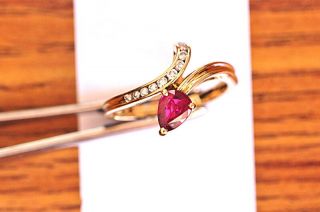 Pear Shape Ruby And Diamond Ring in 18k Gold MAKE OFFER 10
