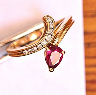 Pear Shape Ruby And Diamond Ring in 18k Gold MAKE OFFER 4