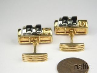 FINE QUALITY ART DECO 18K GOLD DIAMOND & ONYX CUFFLINKS c1930 ' s 3