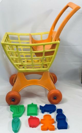 Mattel 1972 Tuff Stuff Shopping Cart With 7 Piece Play Food Grocery Car