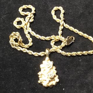 Vintage Marked 14k Yellow Gold Diamond Pendant On 20” 14k Necklace 35.  5 Grams