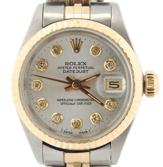 Rolex Datejust Ladies 2tone 14k Gold Stainless Steel Watch Silver Diamond 6917