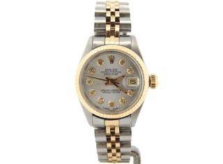 Rolex Datejust Ladies 2Tone 14K Gold Stainless Steel Watch Silver Diamond 6917 2