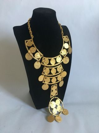 Vintage Kenneth Lane Ancient Roman Gold Coin Statement Necklace Runway Couture