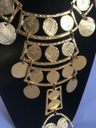 Vintage Kenneth Lane Ancient Roman Gold Coin Statement Necklace Runway Couture 2