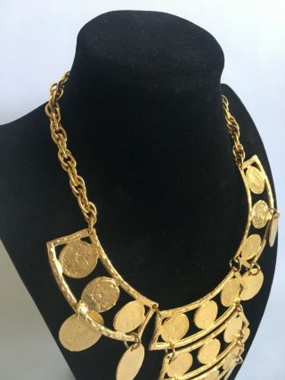 Vintage Kenneth Lane Ancient Roman Gold Coin Statement Necklace Runway Couture 5