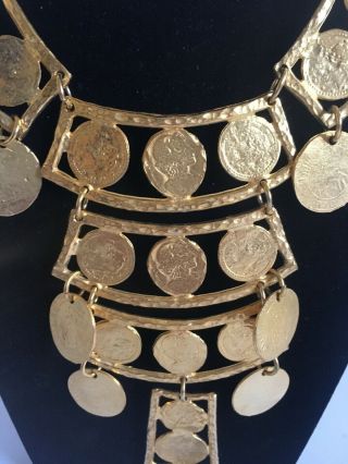 Vintage Kenneth Lane Ancient Roman Gold Coin Statement Necklace Runway Couture 7