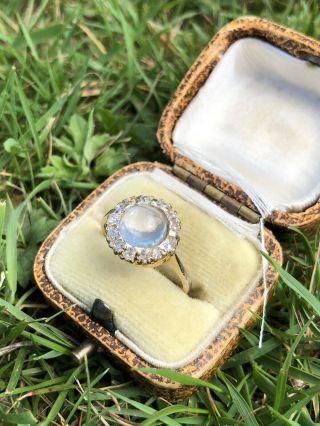 Victorian Antique Yellow Gold Moonstone Diamond Round Domed Ring Band