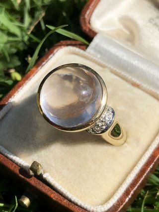 Vintage Large Round Moonstone Ring In Yellow Gold Cocktail