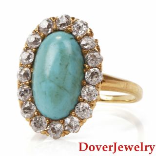 Antique Schumann & Sons Diamond 5.  25ct Turquoise 14k Gold Floral Halo Ring Nr