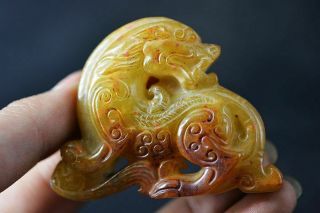 Exquisite Chinese Old Jade Carved Beast Lucky Statue J3