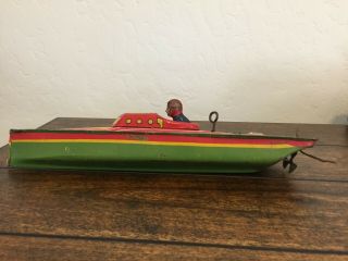 Lindstrom Tin Litho Windup Vintage Toy Speed Boat