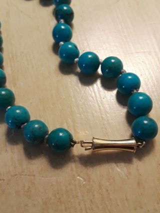 Vintage Antique Persian Turquoise 14k Gold Hand Knotted Pearl Bead Necklace 11