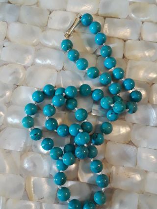 Vintage Antique Persian Turquoise 14k Gold Hand Knotted Pearl Bead Necklace