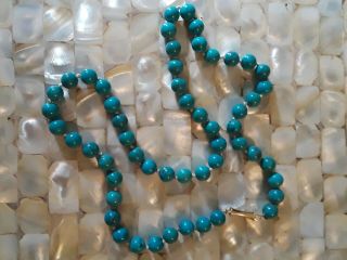 Vintage Antique Persian Turquoise 14k Gold Hand Knotted Pearl Bead Necklace 2