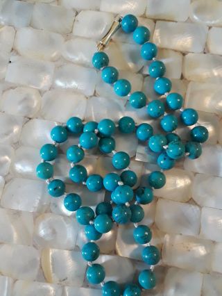 Vintage Antique Persian Turquoise 14k Gold Hand Knotted Pearl Bead Necklace 3