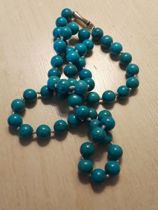 Vintage Antique Persian Turquoise 14k Gold Hand Knotted Pearl Bead Necklace 9