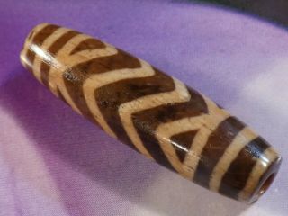 Ancient Pumtek Pyu Bead  4 Zig Zag Tiger " Tube 28.  6 By 7.  9 Mm World Class Bead