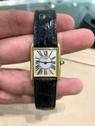 Vintage Must De Cartier Tank Vermeil Argent Swiss Made 925 Unisex Watch