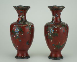 PAIR Antique Japanese Cloisonne Vases MEIJI 19th C 6