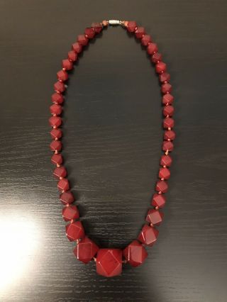 Antique Cherry Amber Faturan Bakelite Marbled Necklace 24 Inch (63cm)