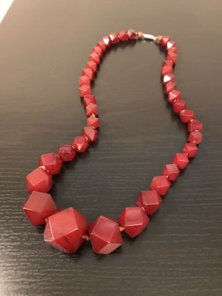 Antique Cherry Amber Faturan Bakelite Marbled Necklace 24 inch (63cm) 2