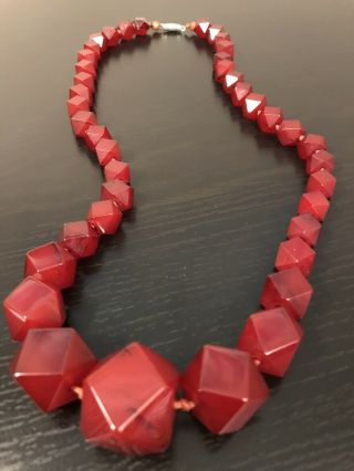 Antique Cherry Amber Faturan Bakelite Marbled Necklace 24 inch (63cm) 5