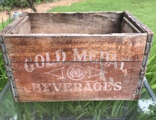 Gold Medal Beverages Red Wooden Crate Box Old Antique Wood Bottles Drink Crate