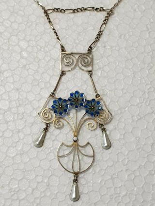 A Stunning Art Nouveau Norway Silver Gilt & Enamel Solje Necklace.  Marius Hammer