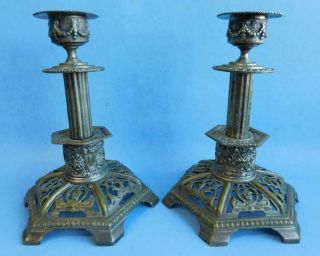 Victorian Ep Silver Pierced Ornate Candle Holder Pair C1860s