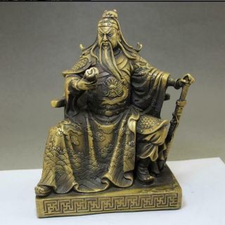 Chinese Bronze Seat Guangong Guan Gong Yu Warrior God Dragon Loyalism Statue