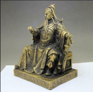 Chinese Bronze Seat Guangong Guan Gong Yu Warrior God Dragon loyalism Statue 2