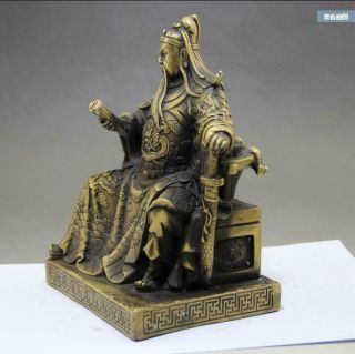 Chinese Bronze Seat Guangong Guan Gong Yu Warrior God Dragon loyalism Statue 3