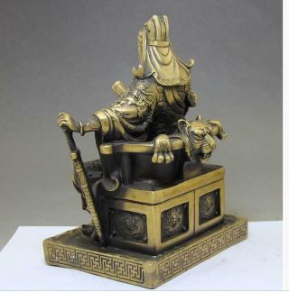 Chinese Bronze Seat Guangong Guan Gong Yu Warrior God Dragon loyalism Statue 4