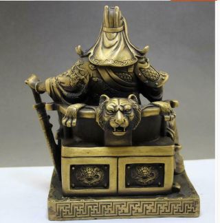 Chinese Bronze Seat Guangong Guan Gong Yu Warrior God Dragon loyalism Statue 5
