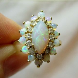 Magnificent Vintage Estate 14k Gold Opal And Diamond Ring - 4.  5 Grams - Size 10