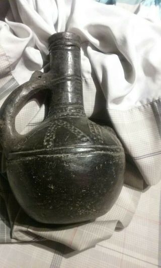 Ancient Native American Indian Pottery Spiro Engraved Water Bottle