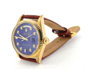 Mens Rolex Day - Date President 18K Yellow Gold Watch Blue Diamond Dial Brown 1803 3