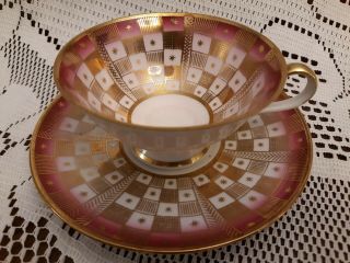 Antique Winterling Risiou Bavaria Art Deco Design Teacup & Saucer Magenta & Gold