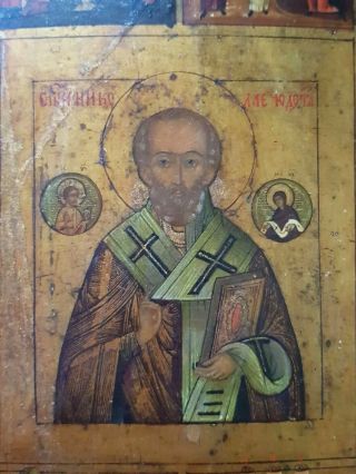 Antique 19th C Russian Icon of St.  Nicholas with the Scenes from his Life 10