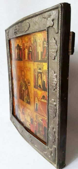Antique 19th C Russian Icon of St.  Nicholas with the Scenes from his Life 9
