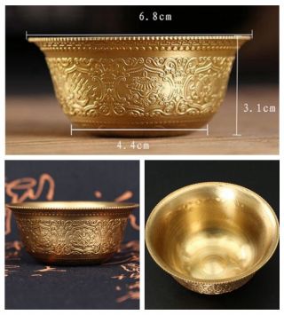 Tibet Buddhist Mikky Offering Copper Water Bowl Tibetan Divine Focus Ritual 7cm