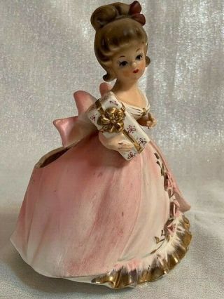 Antique Porcelain Lady Flower Pot Figurine with Gold Gilt Trim 5