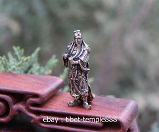 5 Cm China Brass Copper Dragon Guangong Guan Yu Yunchang War God Warrior Statue