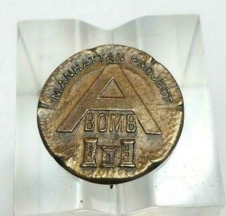 Vintage Wwii Manhattan Project " A " Bomb Bronze Workers Pin - W & H Co.