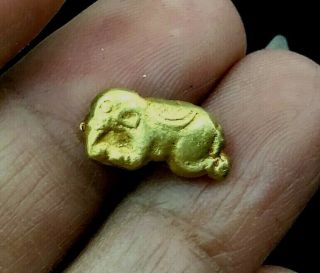 Antique Solid Gold 18k Pyu Elephant Ancient Vehicle Carved Bead Pendant